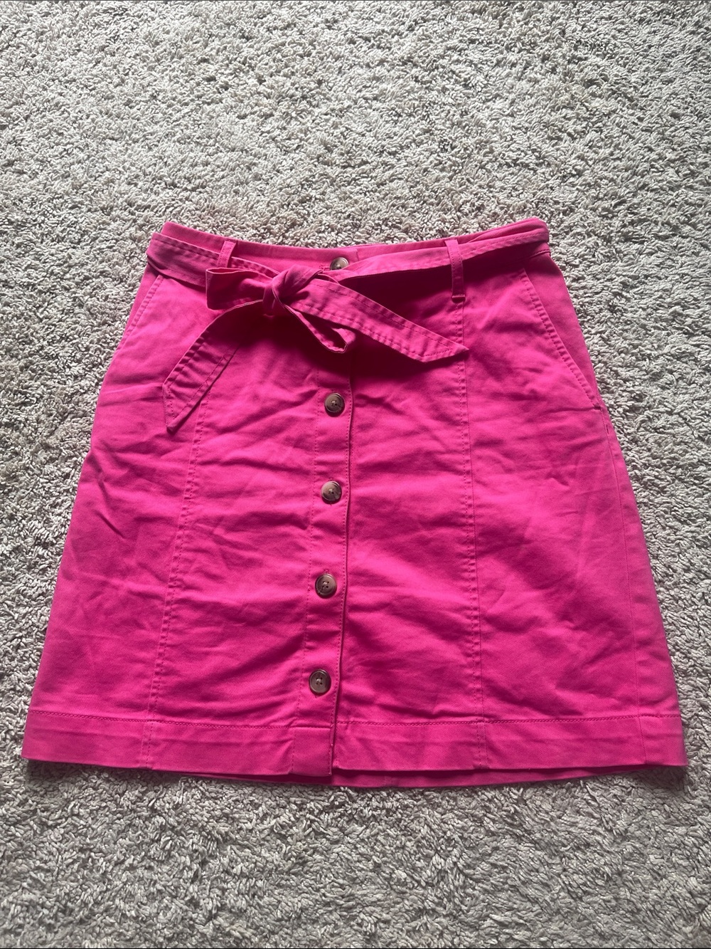 J. Crew Fuchsia Button-Front Mini Skirt with Self-Tie Waist